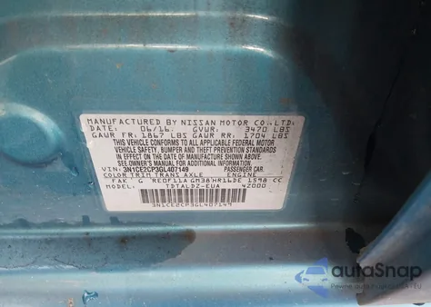 2016 Nissan Versa Note Sv from USA, damaged, VIN 3N1CE2CP3GL407149